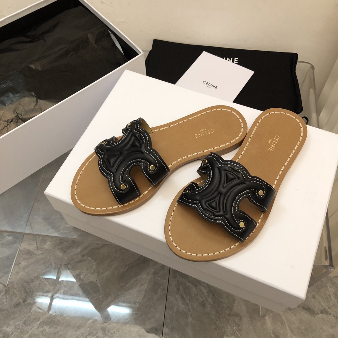 Celine Triomphe Mule In Calfskin - FashionPlug