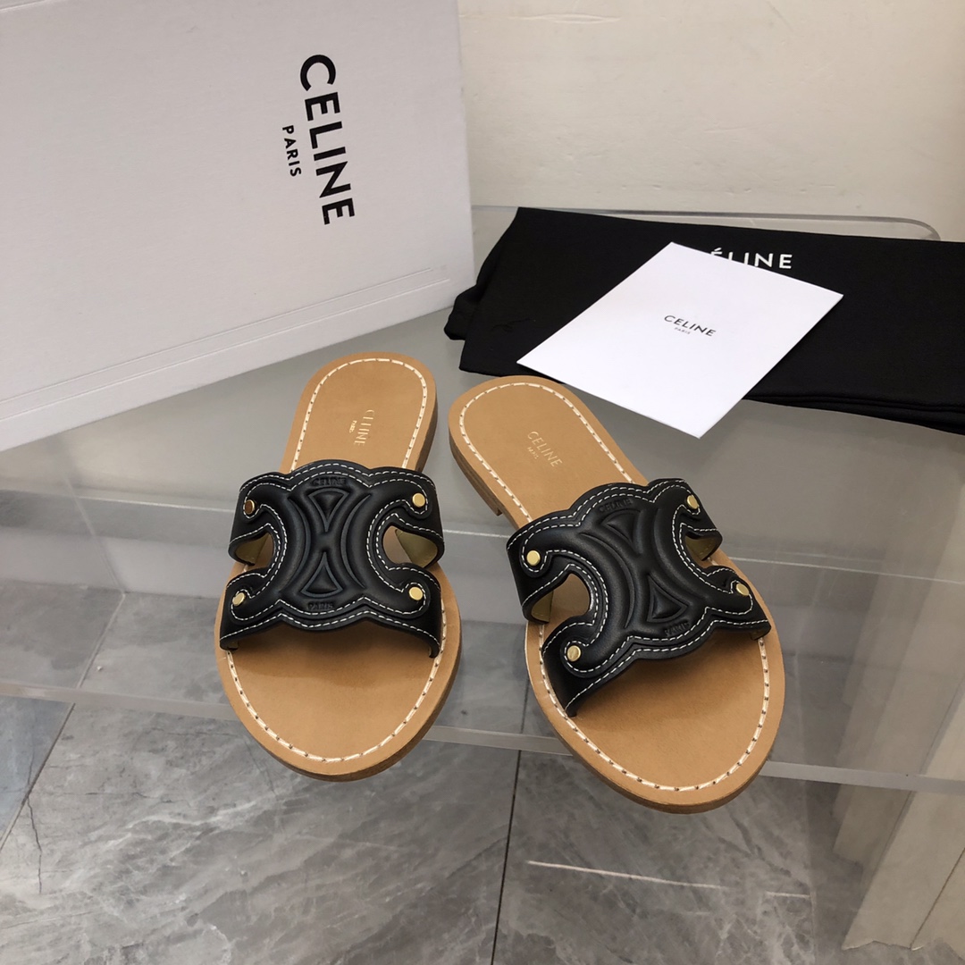 Celine Triomphe Mule In Calfskin - FashionPlug