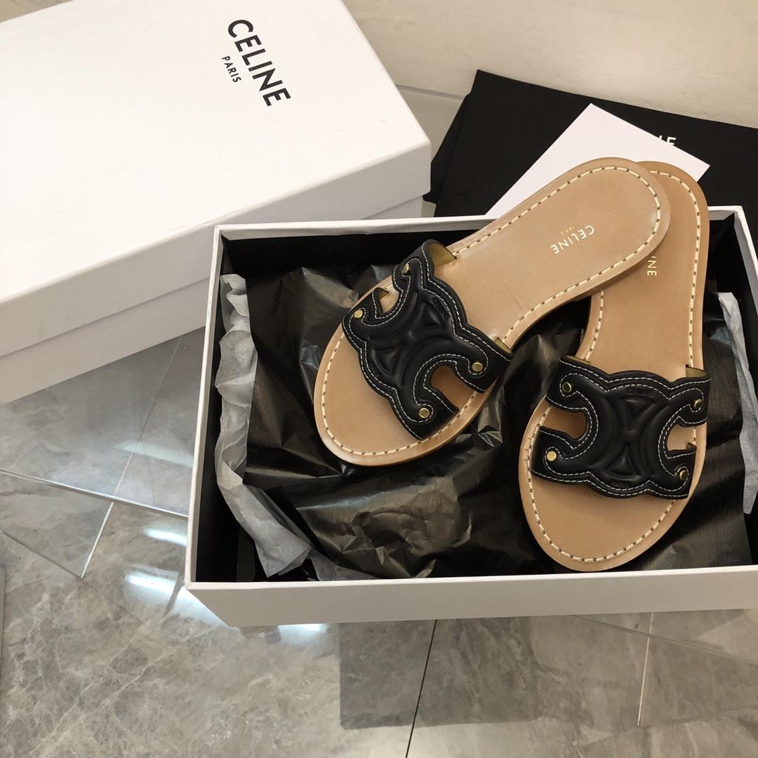 Celine Triomphe Mule In Calfskin - FashionPlug