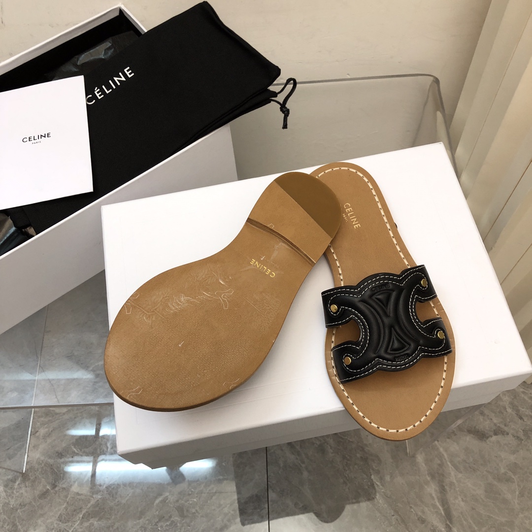 Celine Triomphe Mule In Calfskin - FashionPlug