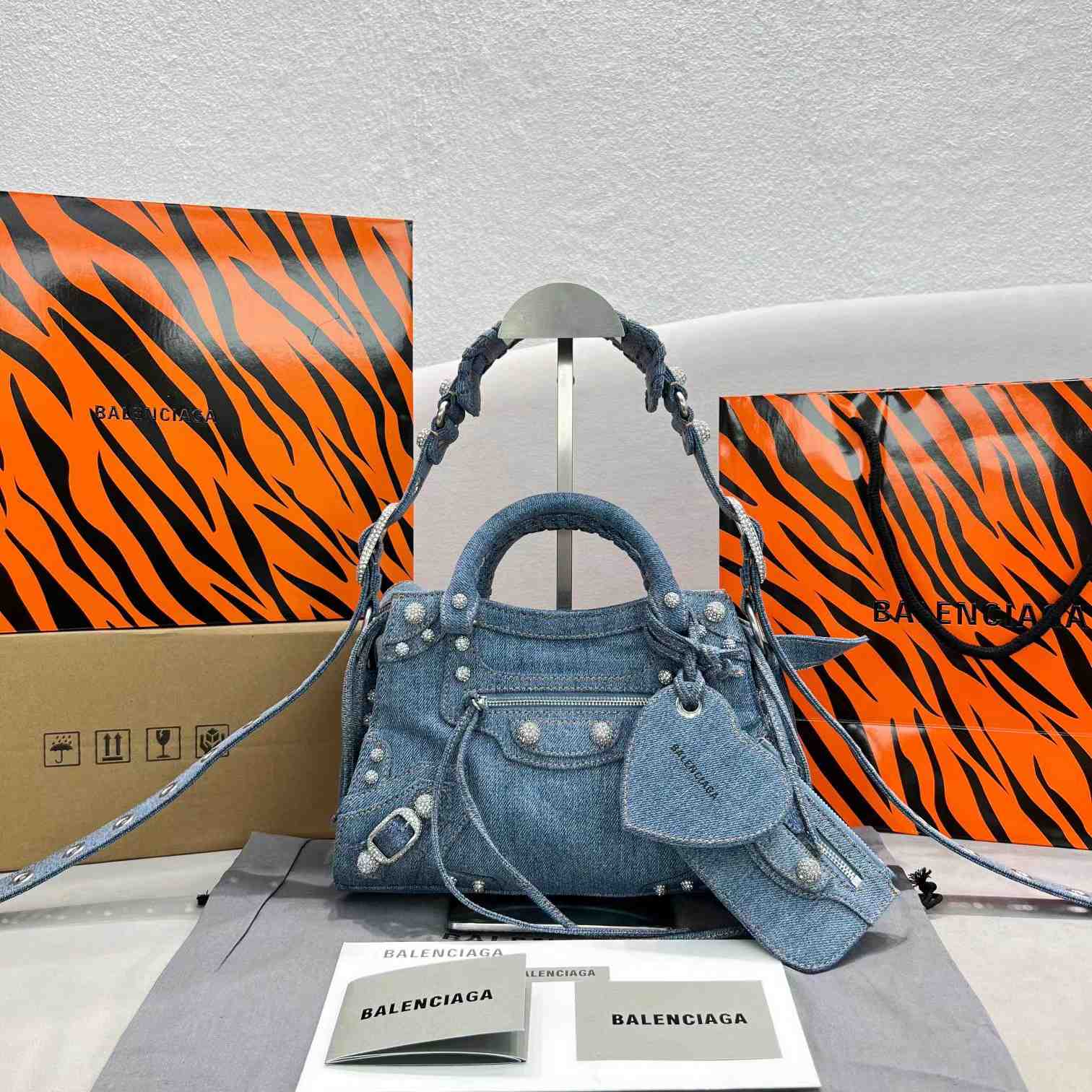 Balenciaga Neo Cagole XS Handbag In Denim - FashionPlug