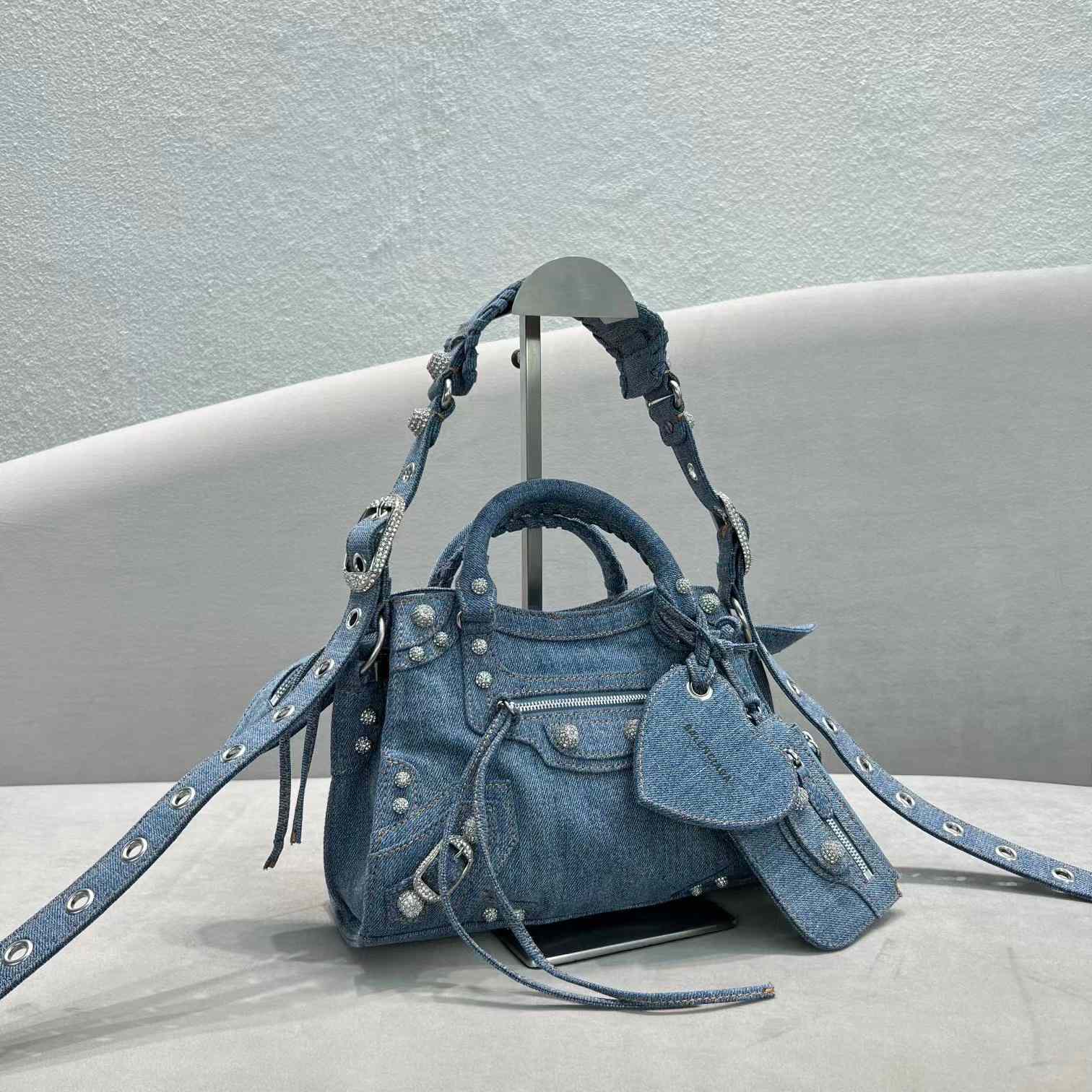 Balenciaga Neo Cagole XS Handbag In Denim - FashionPlug