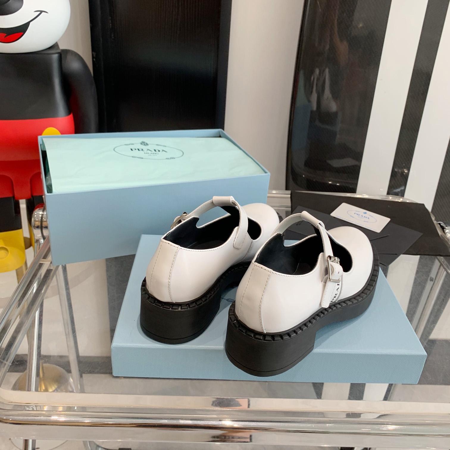 Prada Brushed-Leather Mary Jane T-strap Shoes - FashionPlug