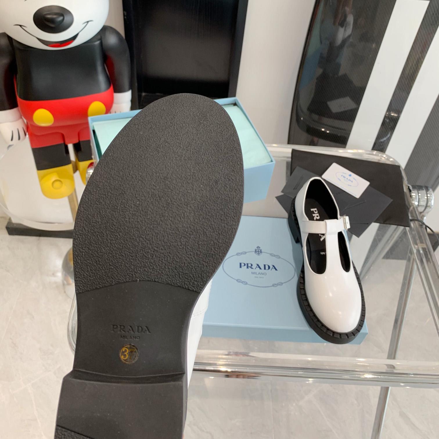 Prada Brushed-Leather Mary Jane T-strap Shoes - FashionPlug