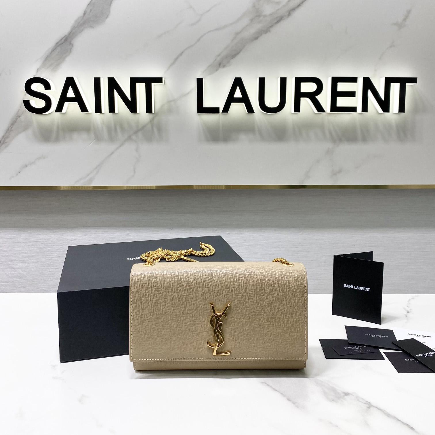 Saint Laurent Kate Medium Chain Bag In Grain De Poudre Embossed Leather - FashionPlug