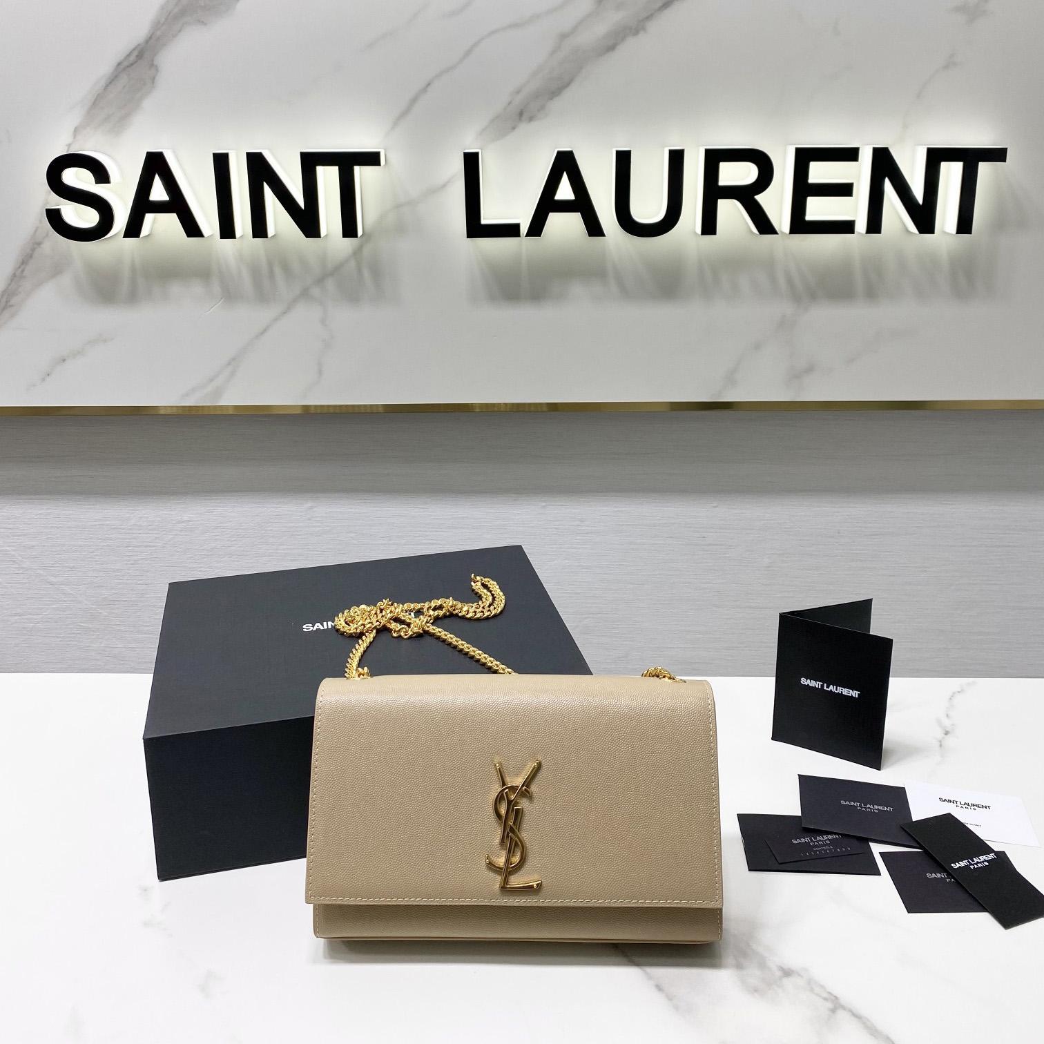 Saint Laurent Kate Medium Chain Bag In Grain De Poudre Embossed Leather - FashionPlug
