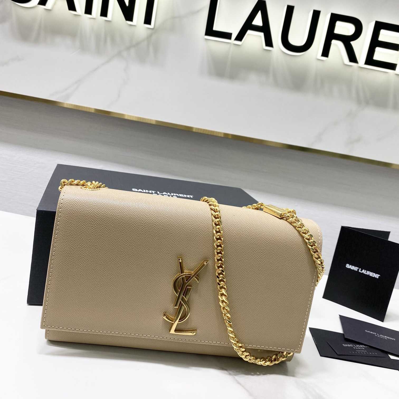 Saint Laurent Kate Medium Chain Bag In Grain De Poudre Embossed Leather - FashionPlug