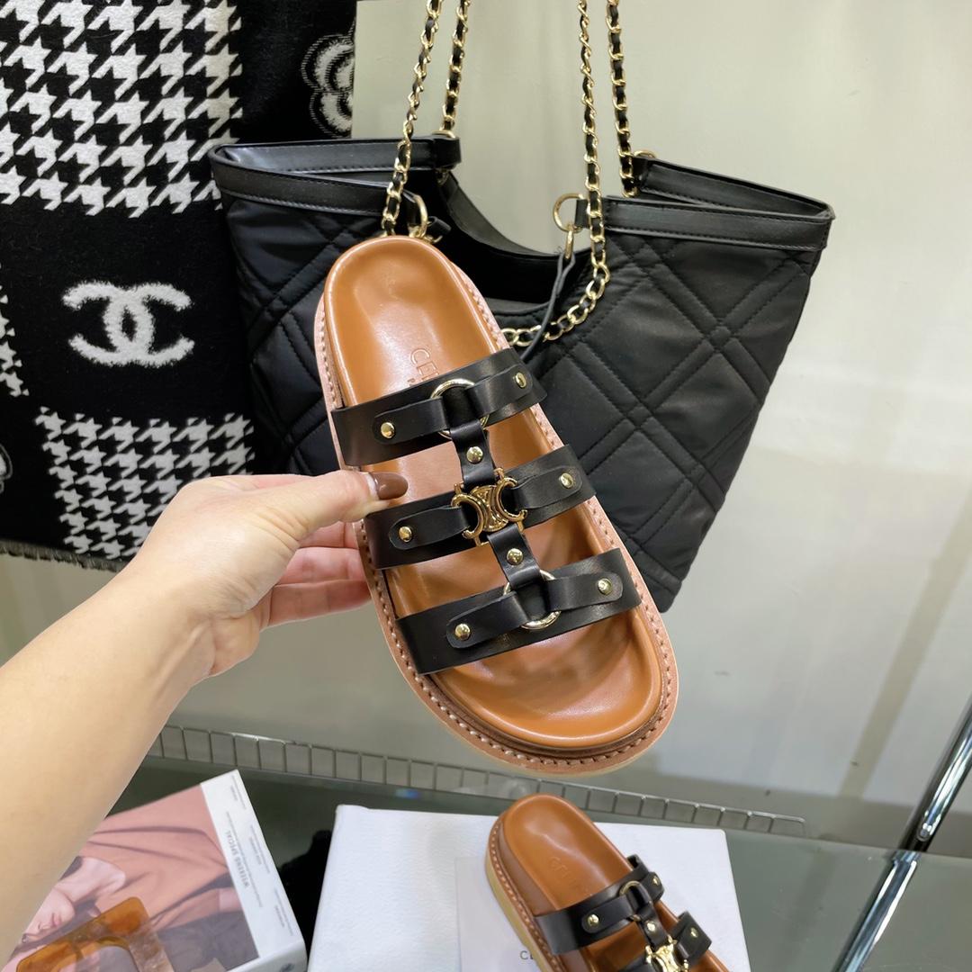 Celine Slides Tippi In Calfskin -  Vegetal Tanning - FashionPlug