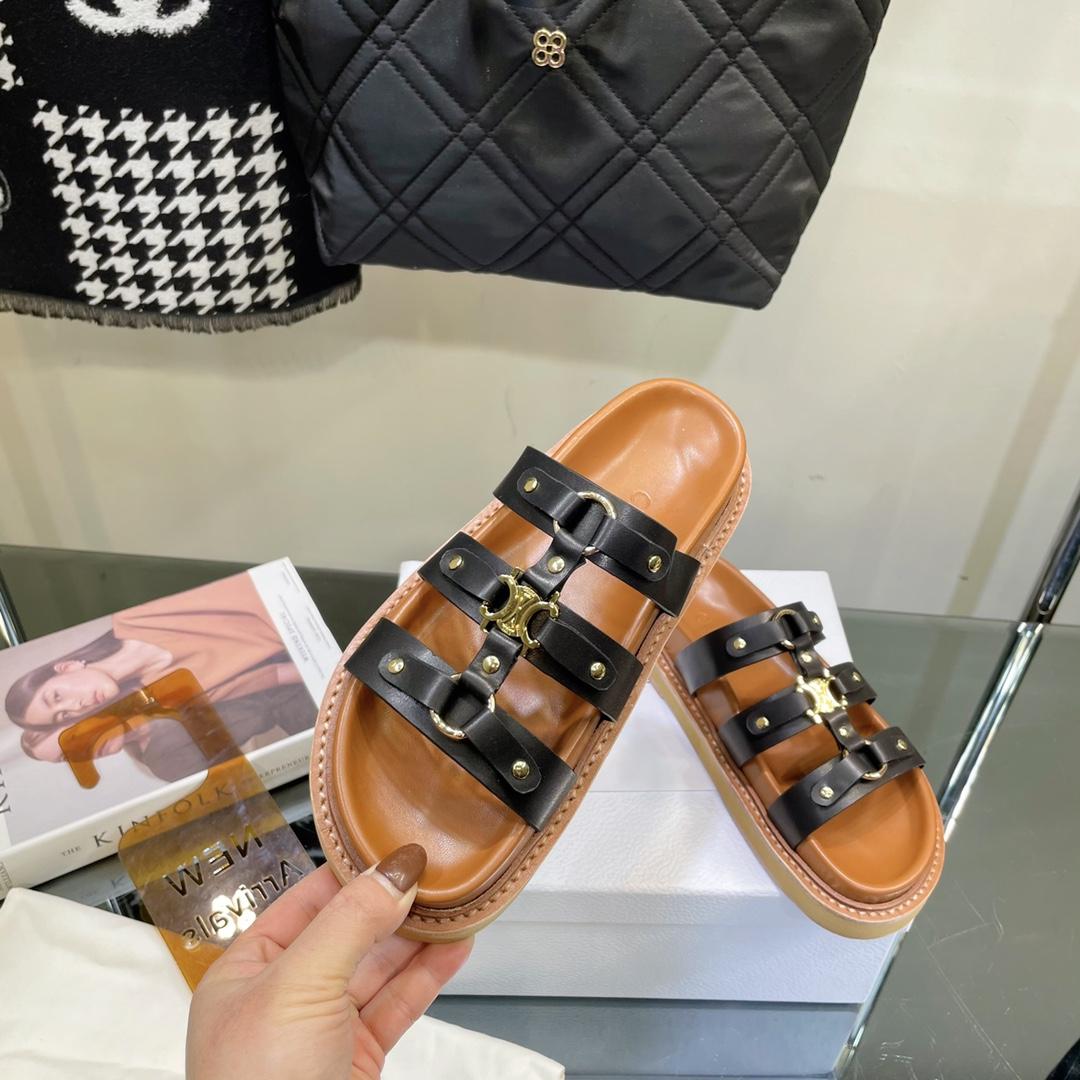 Celine Slides Tippi In Calfskin -  Vegetal Tanning - FashionPlug