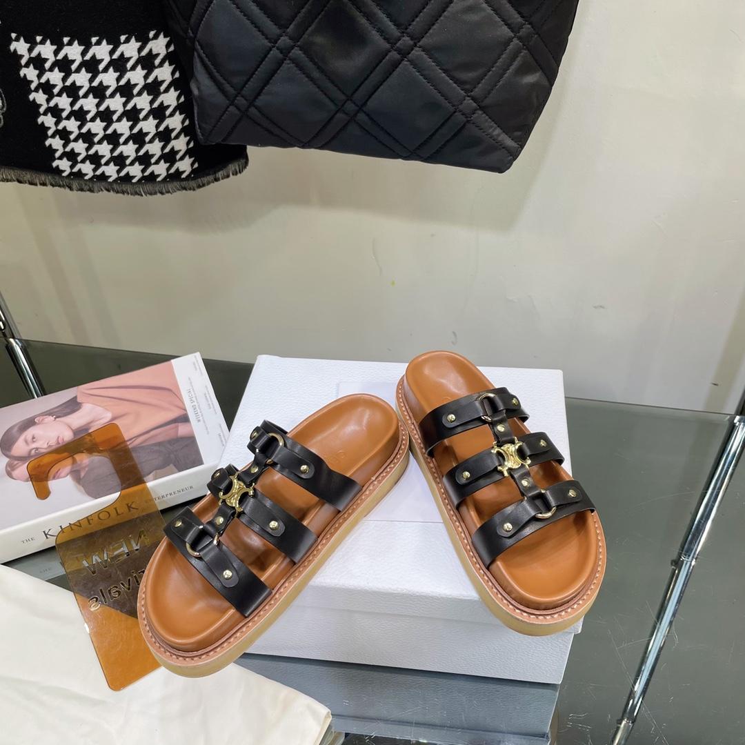 Celine Slides Tippi In Calfskin -  Vegetal Tanning - FashionPlug