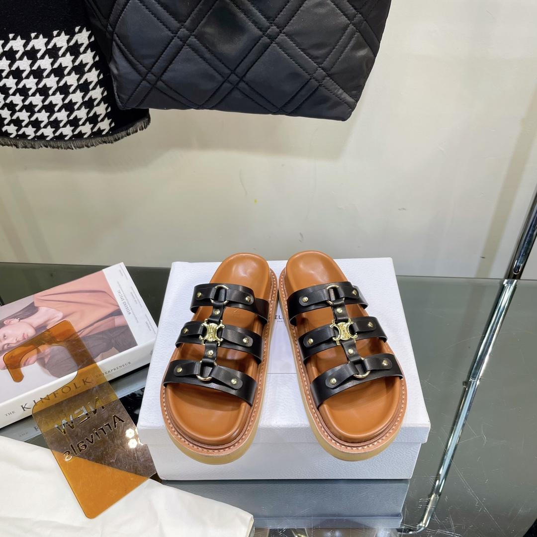 Celine Slides Tippi In Calfskin -  Vegetal Tanning - FashionPlug