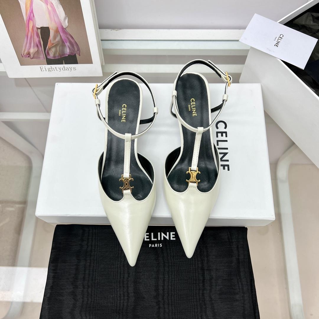 Celine Kitten With Triomphe T-Bar Strap In Calfskin  - FashionPlug