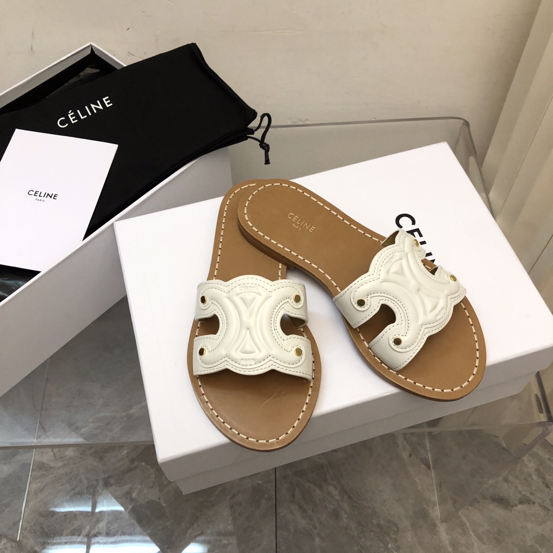 Celine Triomphe Mule In Calfskin - FashionPlug
