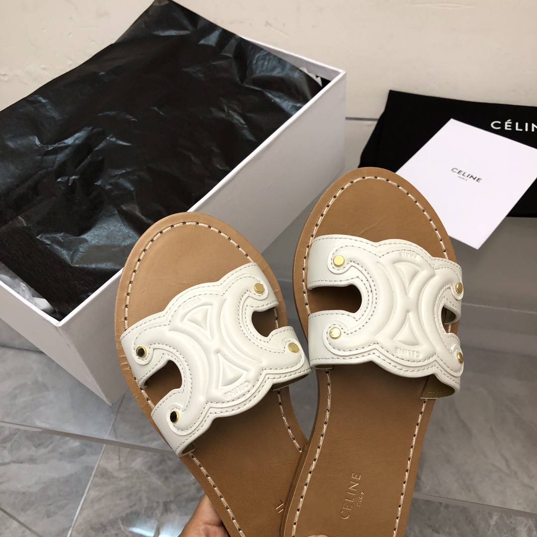 Celine Triomphe Mule In Calfskin - FashionPlug