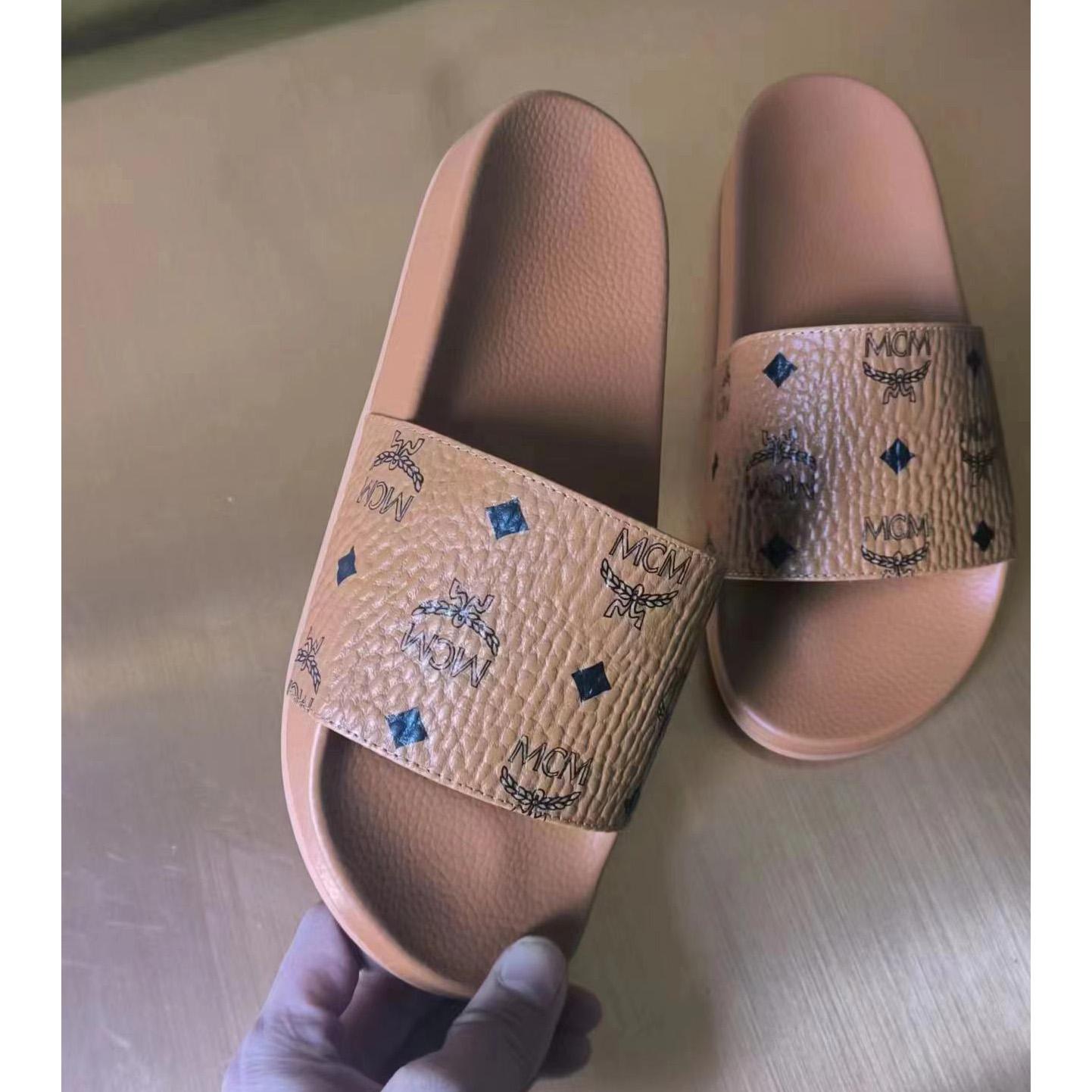 MCM Monogram-Print Sliders - FashionPlug