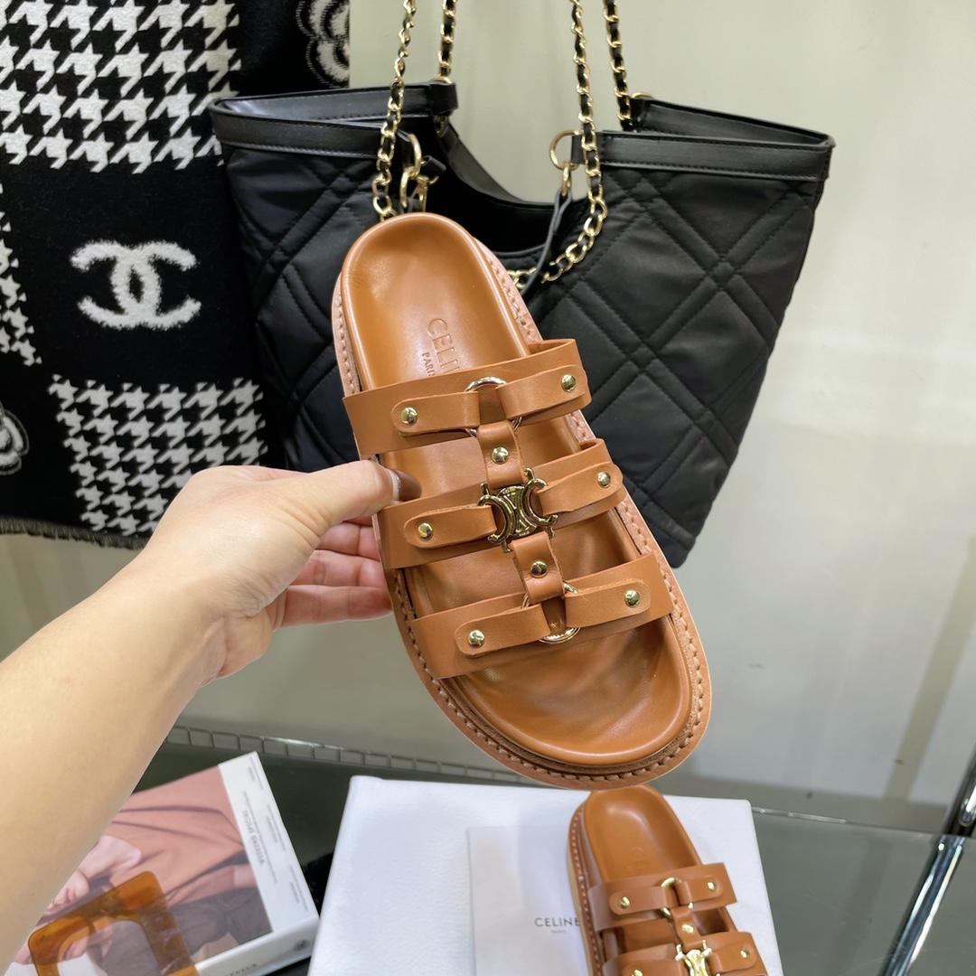 Celine Slides Tippi In Calfskin -  Vegetal Tanning - FashionPlug