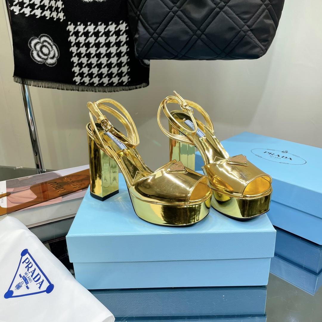 Prada Metallic Leather Platform Sandals - FashionPlug