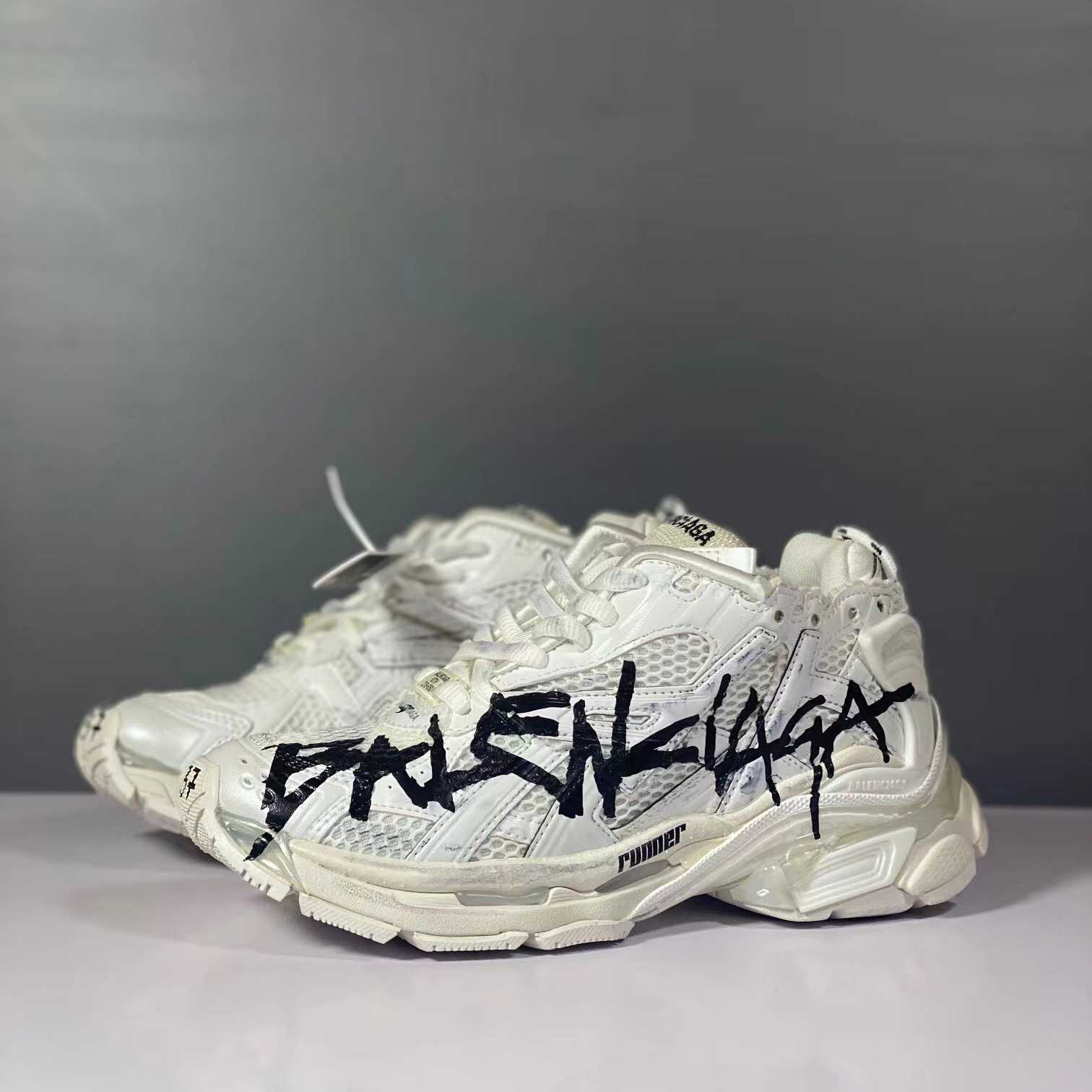 Balenciaga Runner Graffiti Sneaker In White - FashionPlug