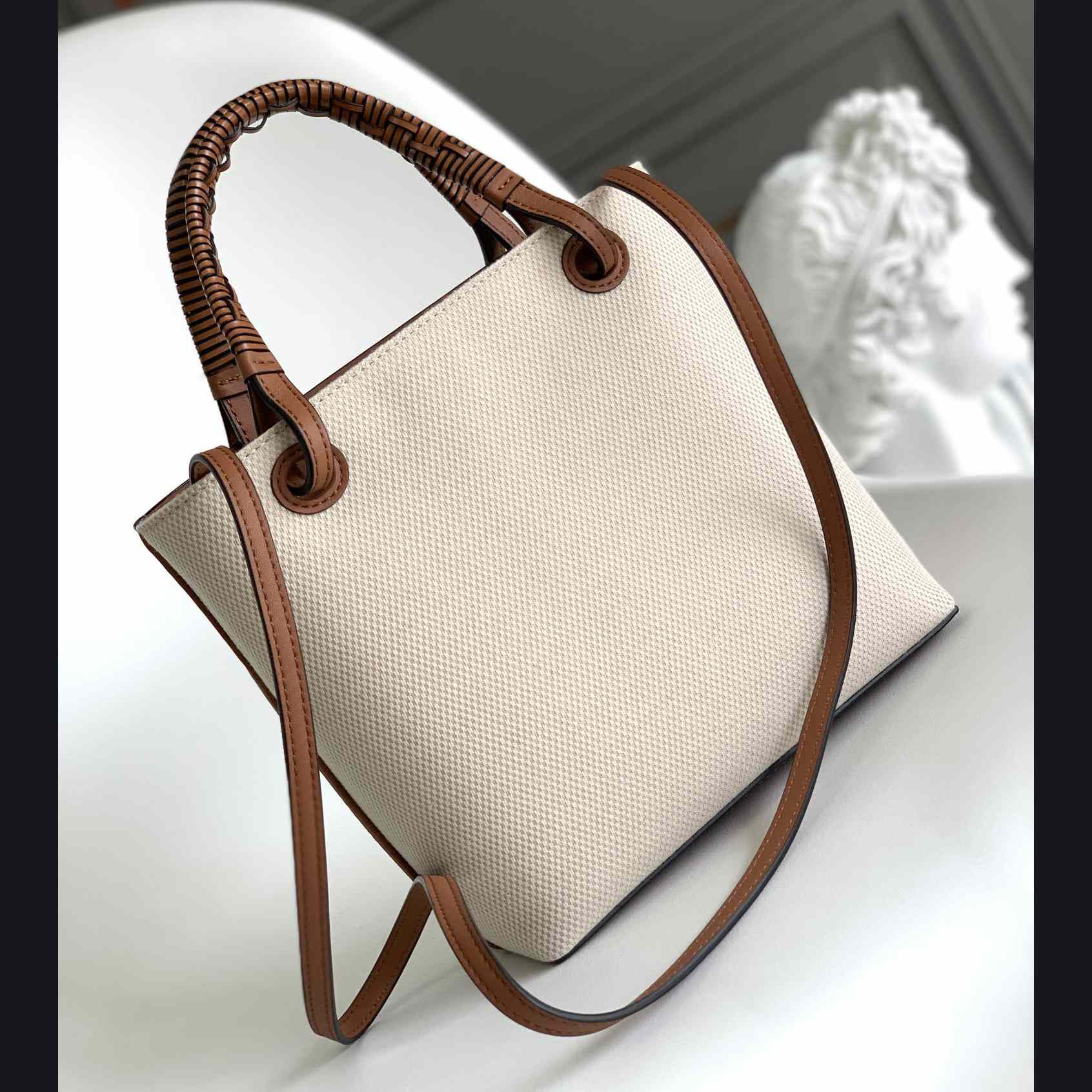 Loewe Mini Anagram Tote Bag In Jacquard And Calfskin - FashionPlug