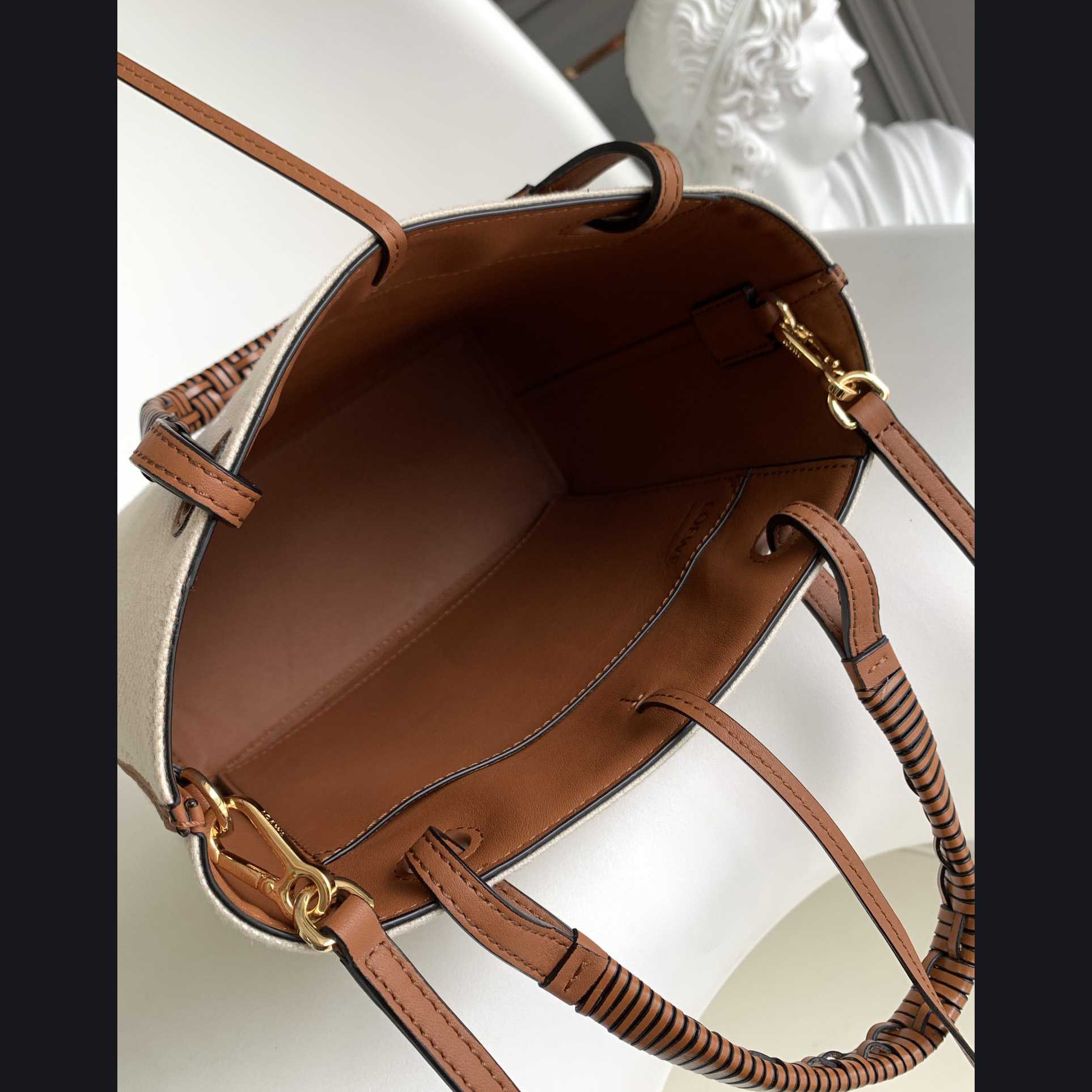 Loewe Mini Anagram Tote Bag In Jacquard And Calfskin - FashionPlug