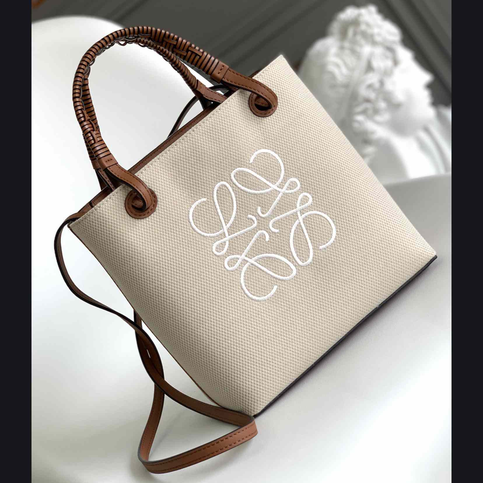 Loewe Mini Anagram Tote Bag In Jacquard And Calfskin - FashionPlug