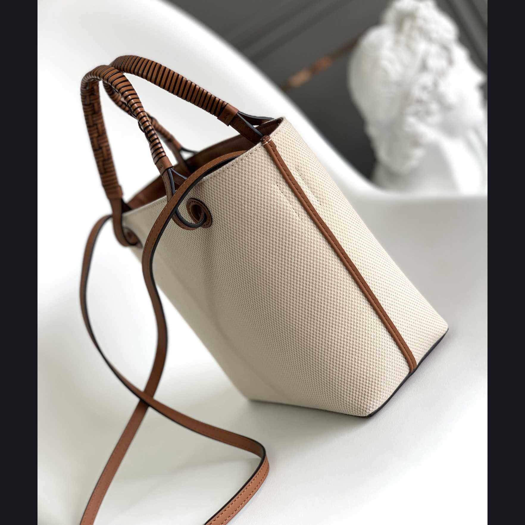Loewe Mini Anagram Tote Bag In Jacquard And Calfskin - FashionPlug