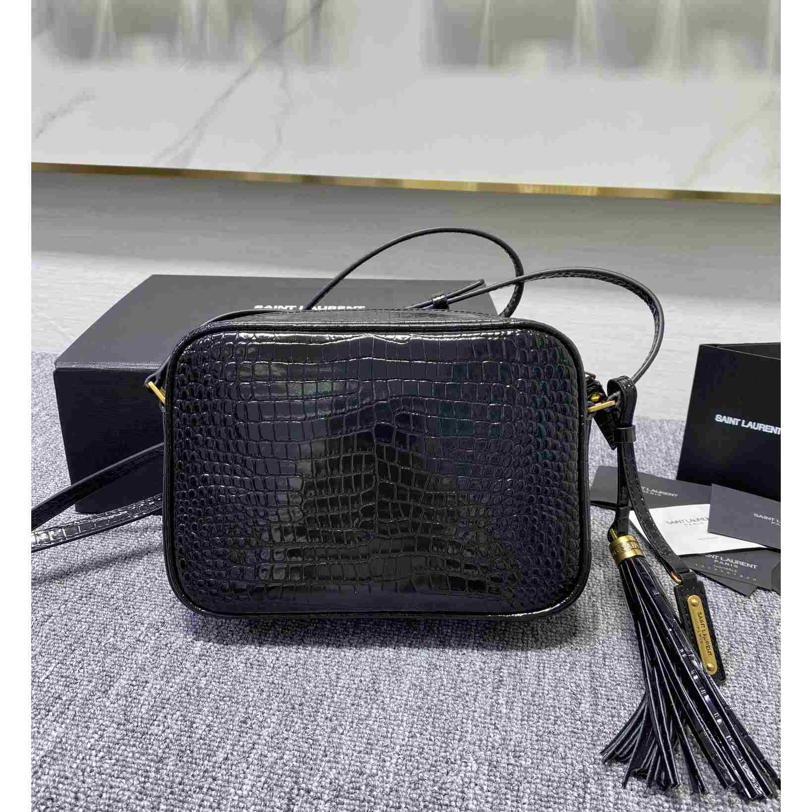 Saint Laurent Lou Camera Bag In Crocodile-Embossed Shiny Leather - FashionPlug