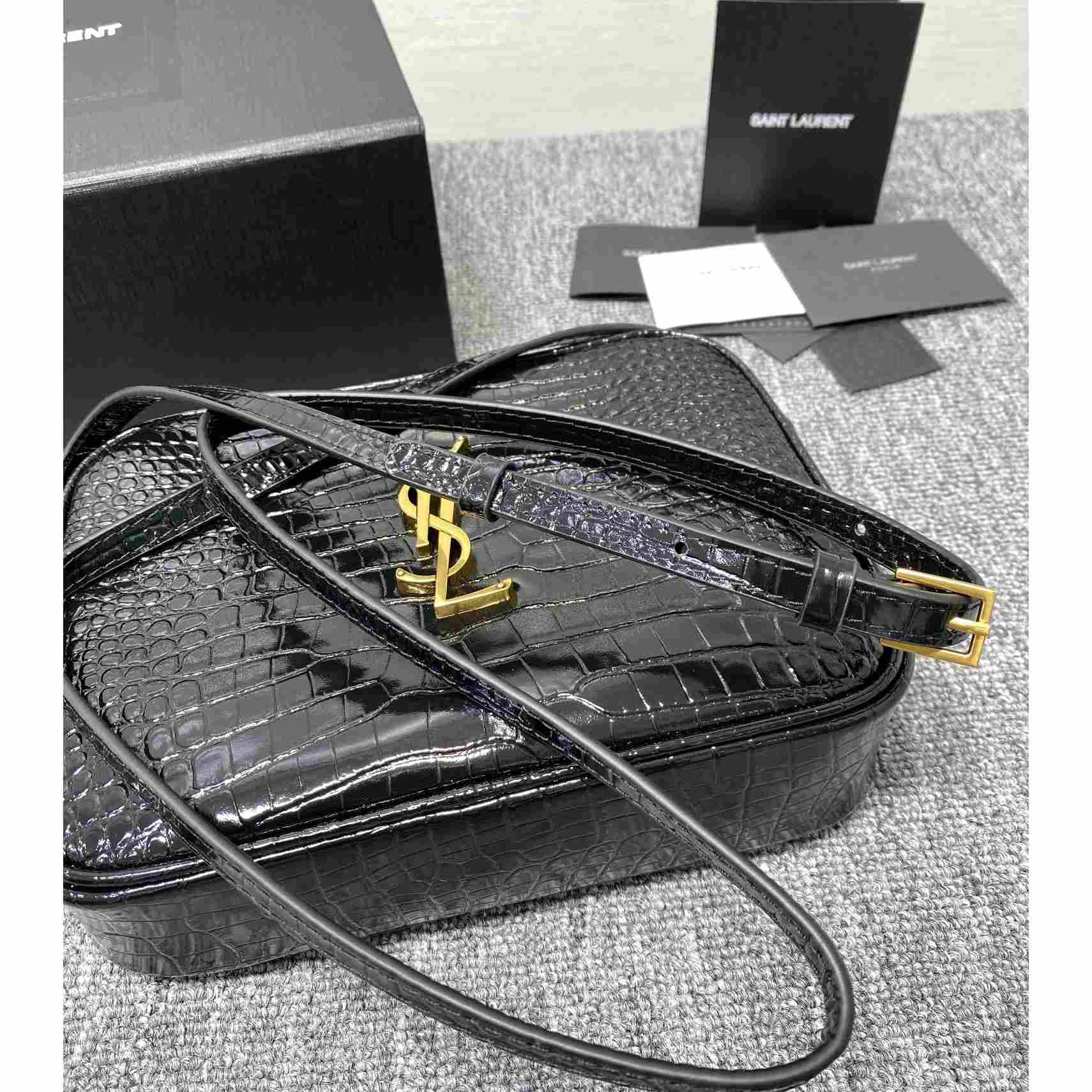 Saint Laurent Lou Camera Bag In Crocodile-Embossed Shiny Leather - FashionPlug