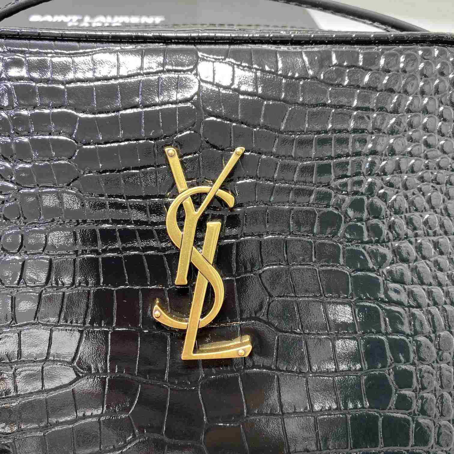 Saint Laurent Lou Camera Bag In Crocodile-Embossed Shiny Leather - FashionPlug
