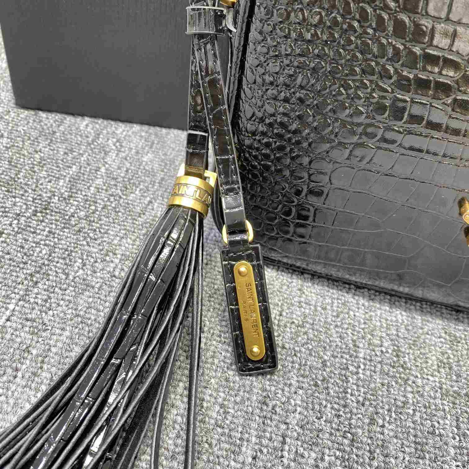 Saint Laurent Lou Camera Bag In Crocodile-Embossed Shiny Leather - FashionPlug