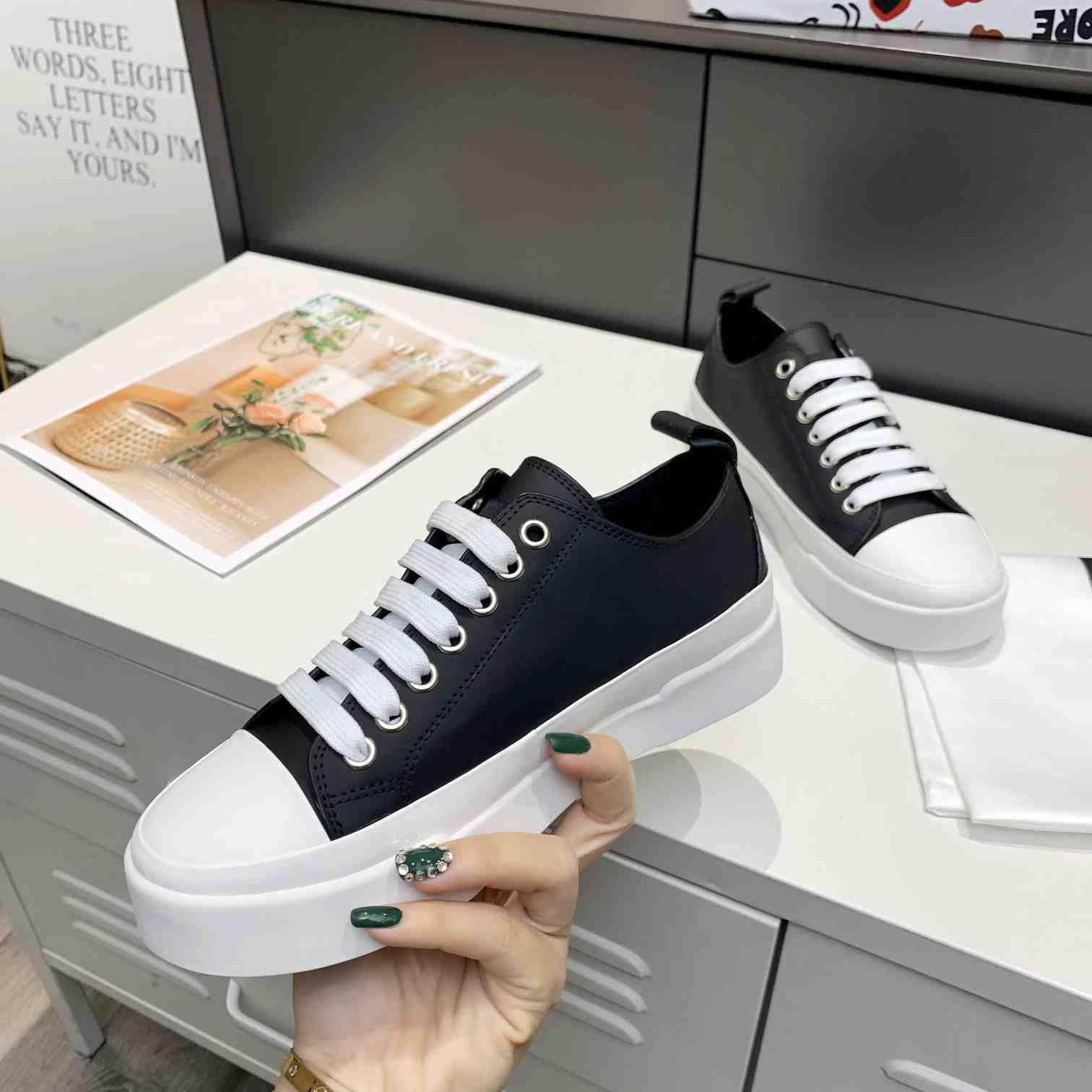 Dolce & Gabbana Calfskin Portofino Light Sneakers With Logo-Detailed Plate And Logo Print - FashionPlug