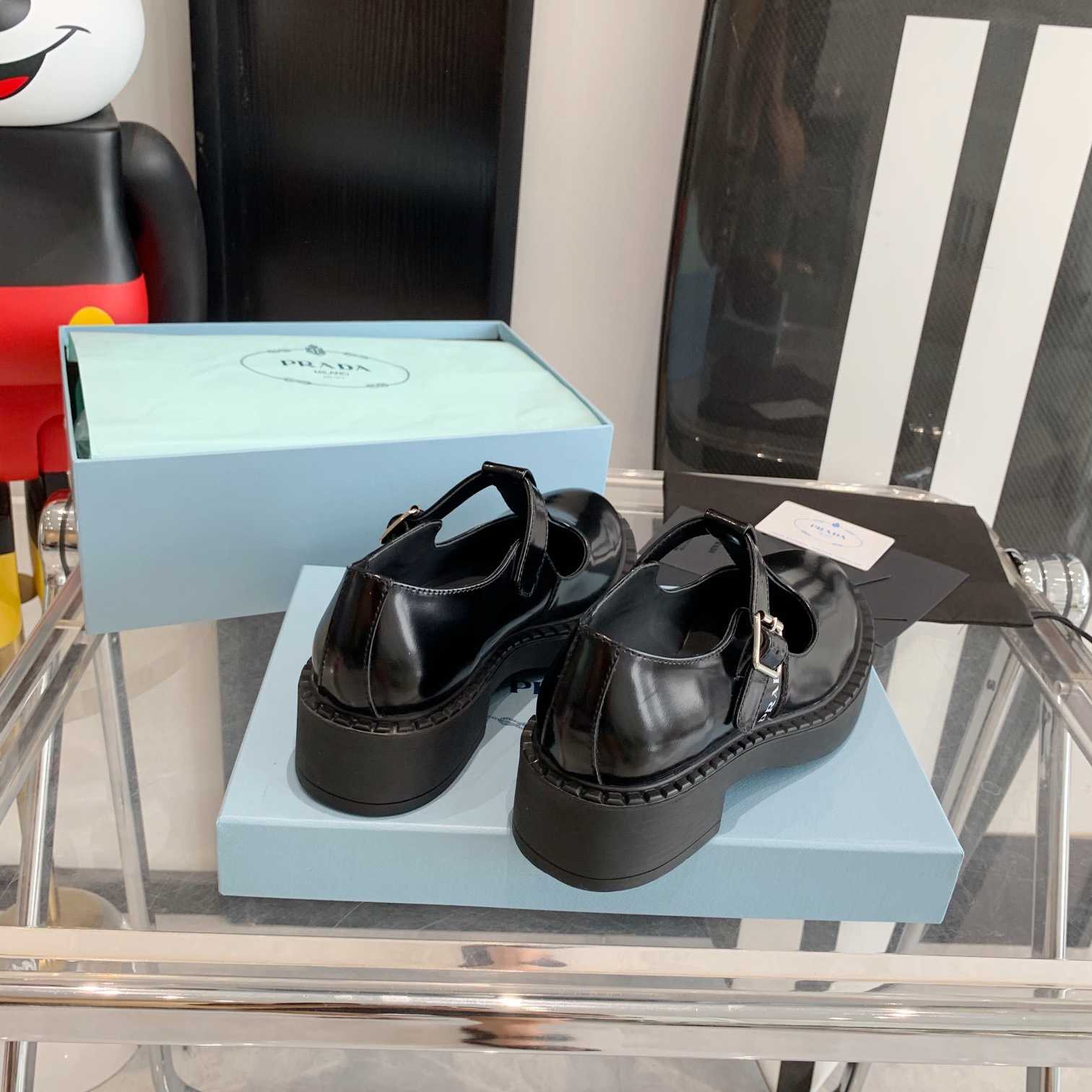 Prada Brushed-Leather Mary Jane T-strap Shoes - FashionPlug