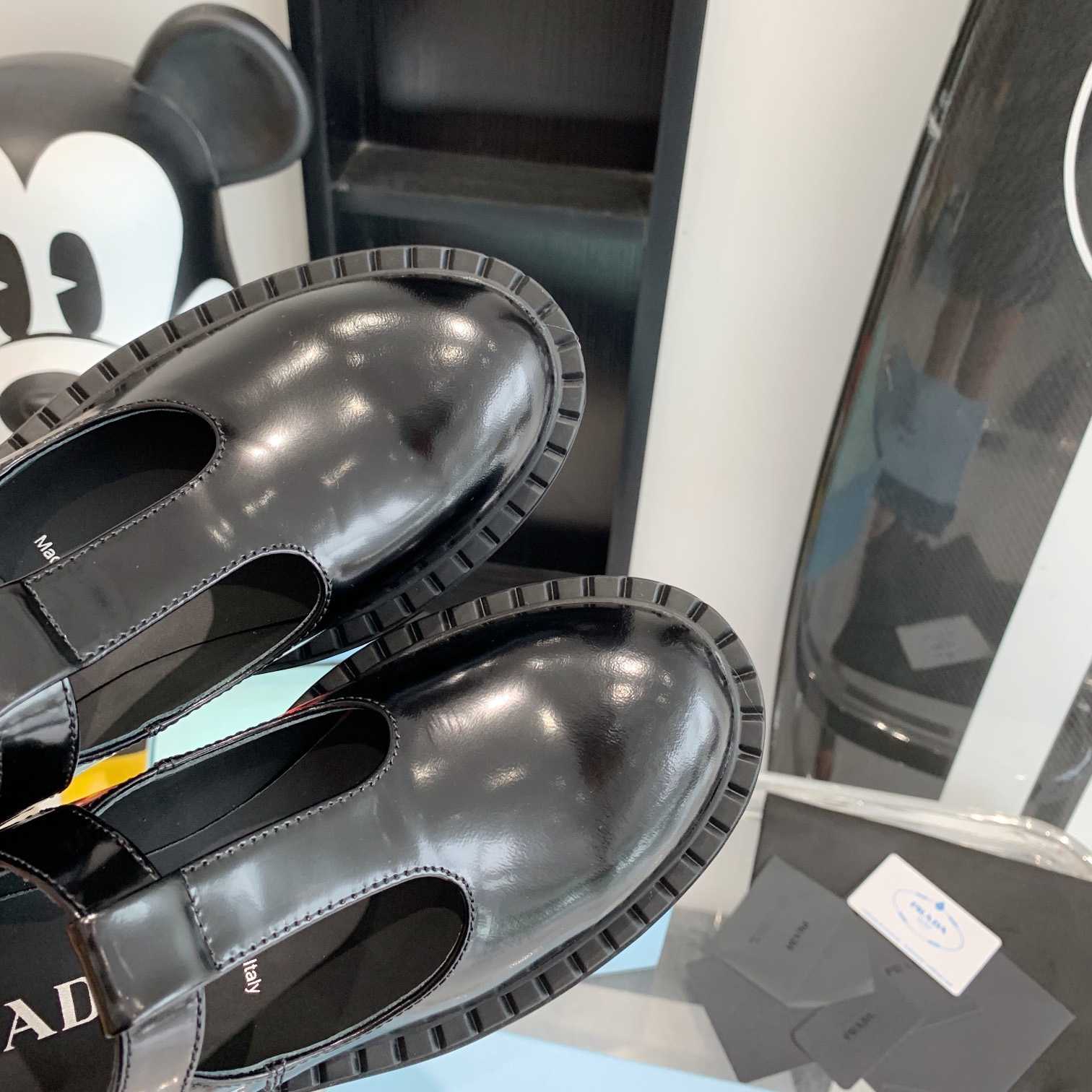 Prada Brushed-Leather Mary Jane T-strap Shoes - FashionPlug