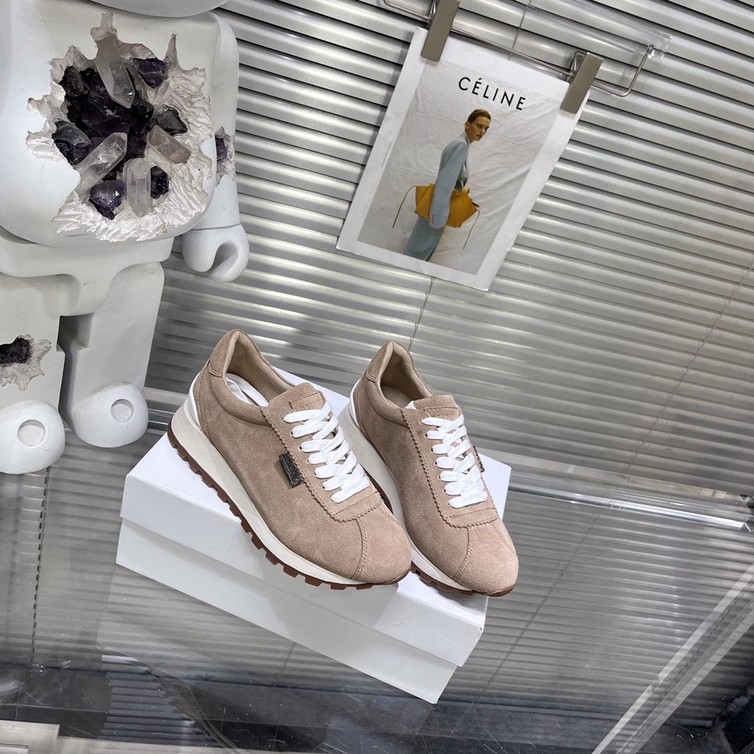 Brunello Cucinelli Suede Runners With Shiny Tab - FashionPlug