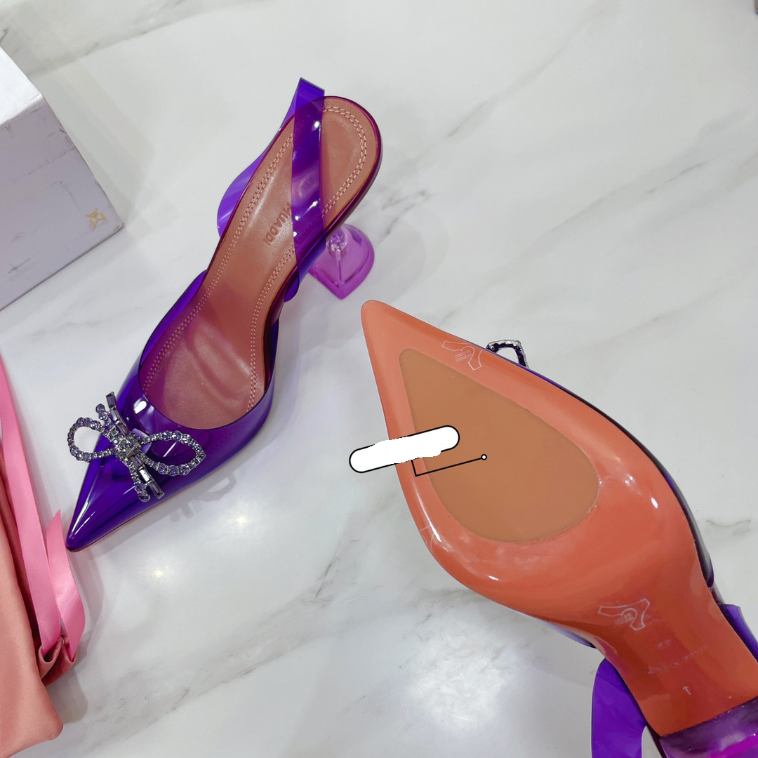 Amina Muaddi Rosie Clear Pointed Toe Pumps - FashionPlug