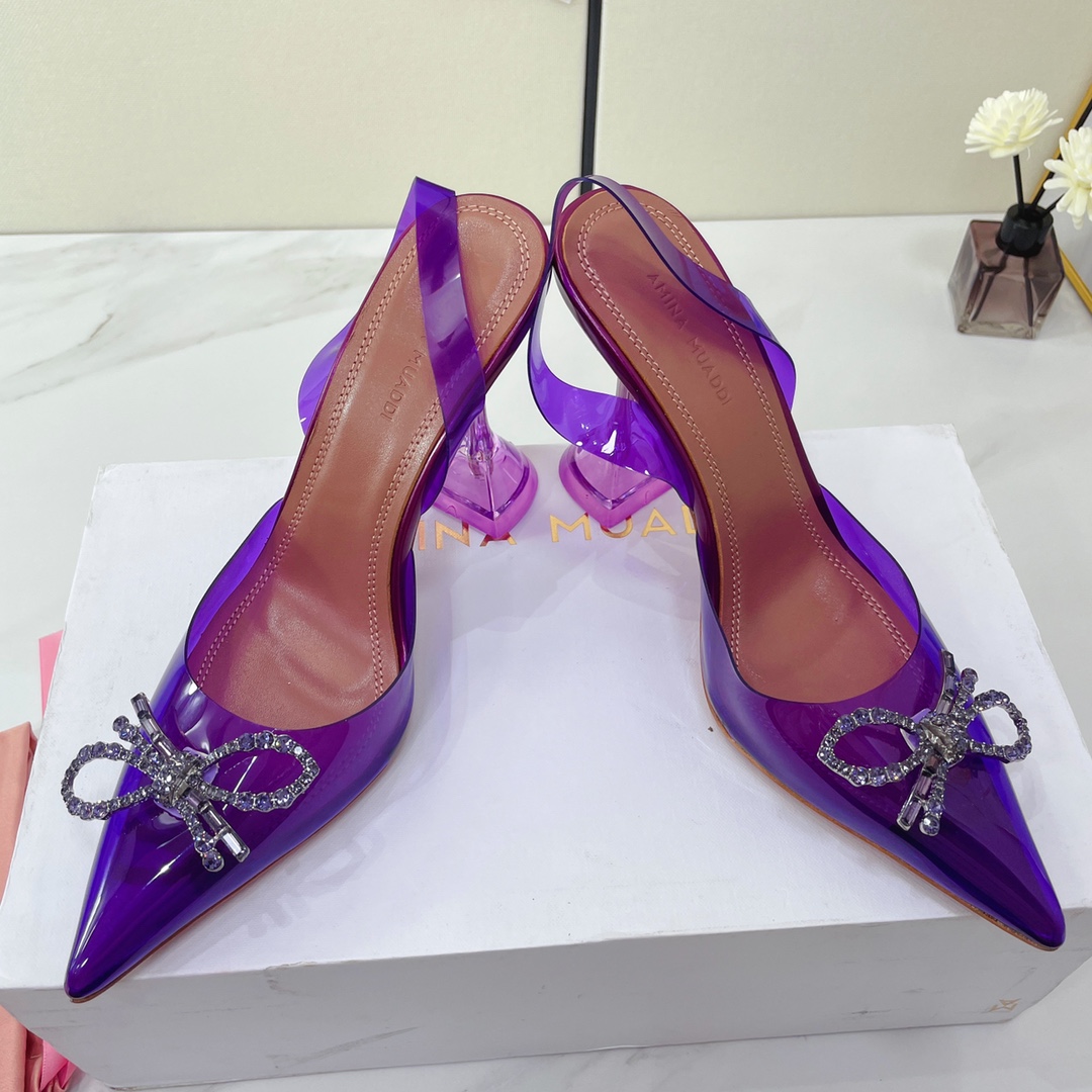 Amina Muaddi Rosie Clear Pointed Toe Pumps - FashionPlug