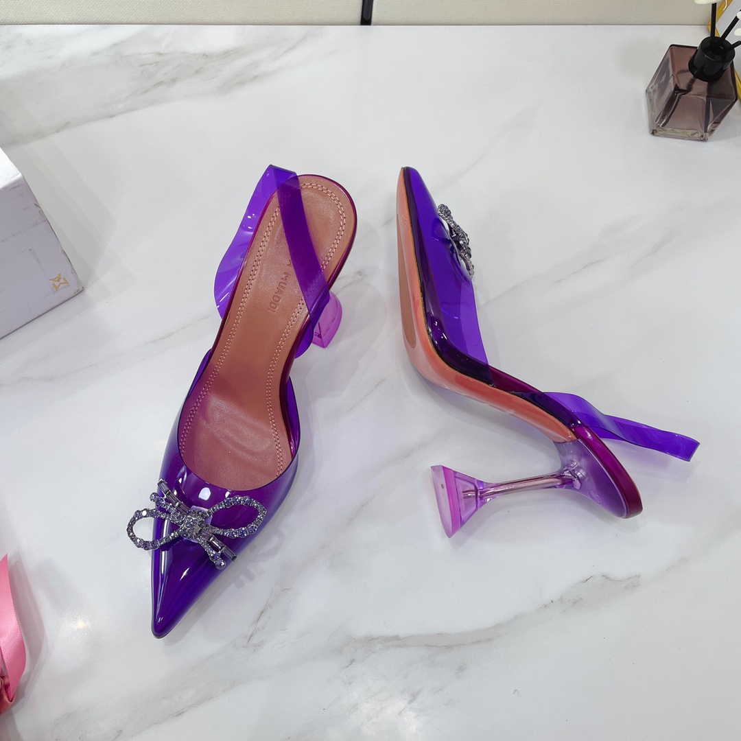 Amina Muaddi Rosie Clear Pointed Toe Pumps - FashionPlug