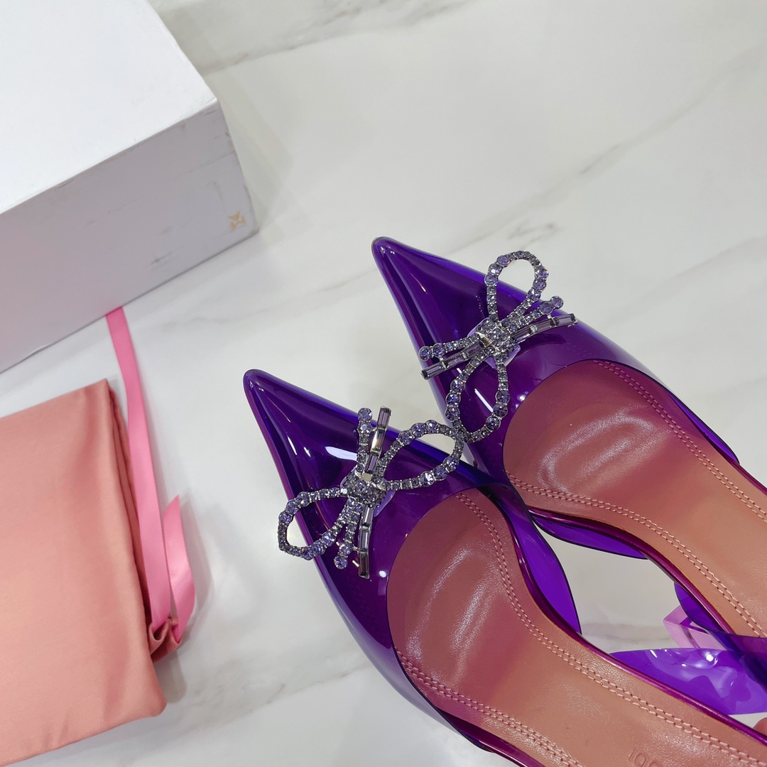 Amina Muaddi Rosie Clear Pointed Toe Pumps - FashionPlug