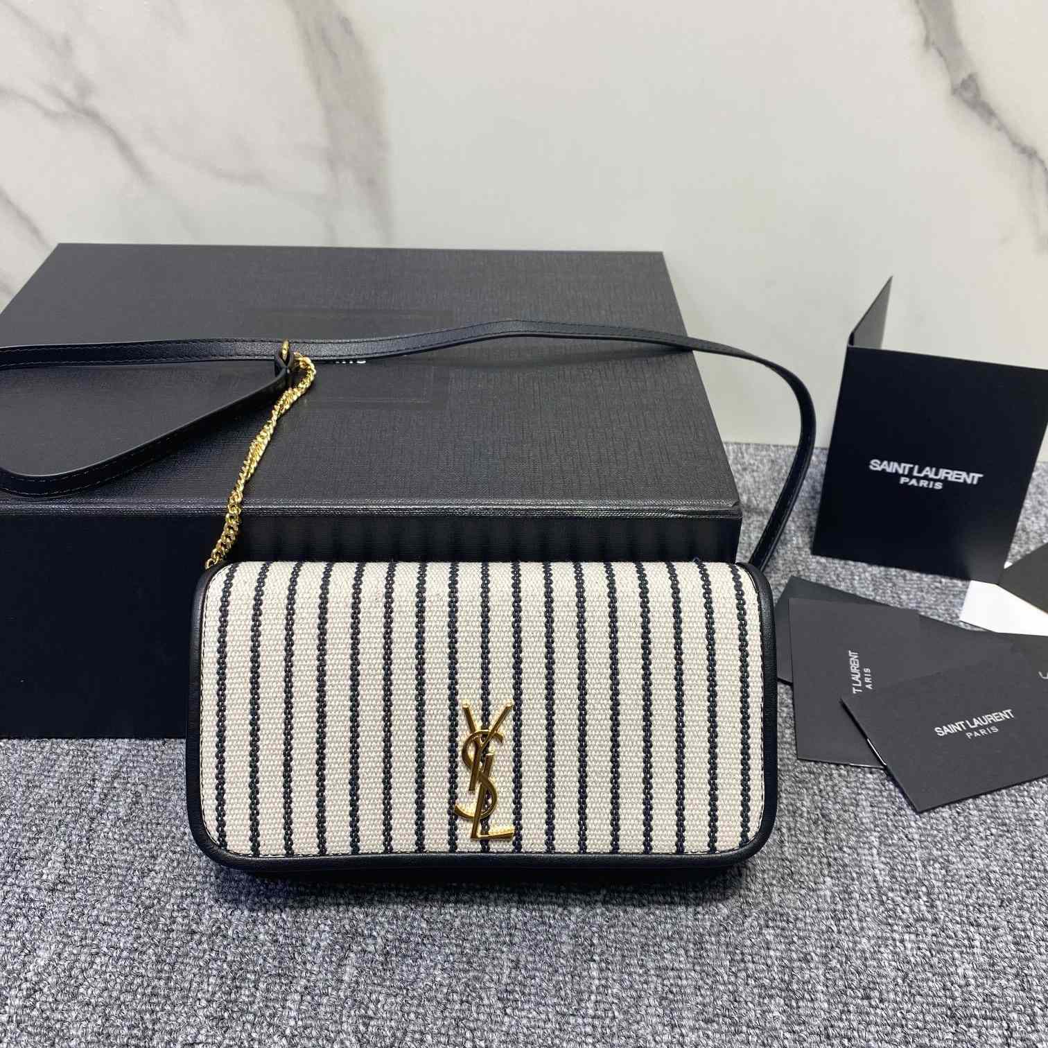 Saint Laurent Monogram Mini Striped-Canvas Cross-Body Bag (18x11x2cm) - FashionPlug