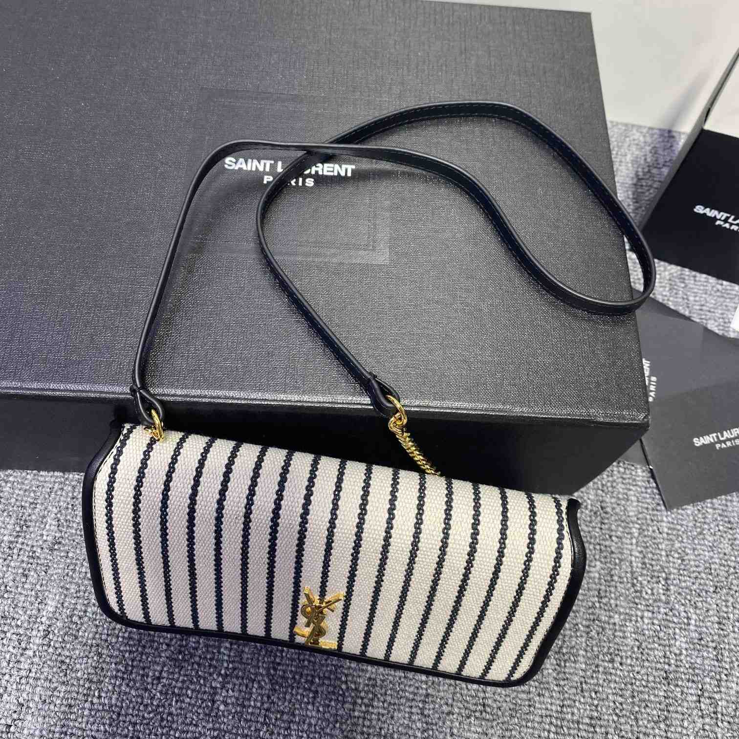 Saint Laurent Monogram Mini Striped-Canvas Cross-Body Bag (18x11x2cm) - FashionPlug