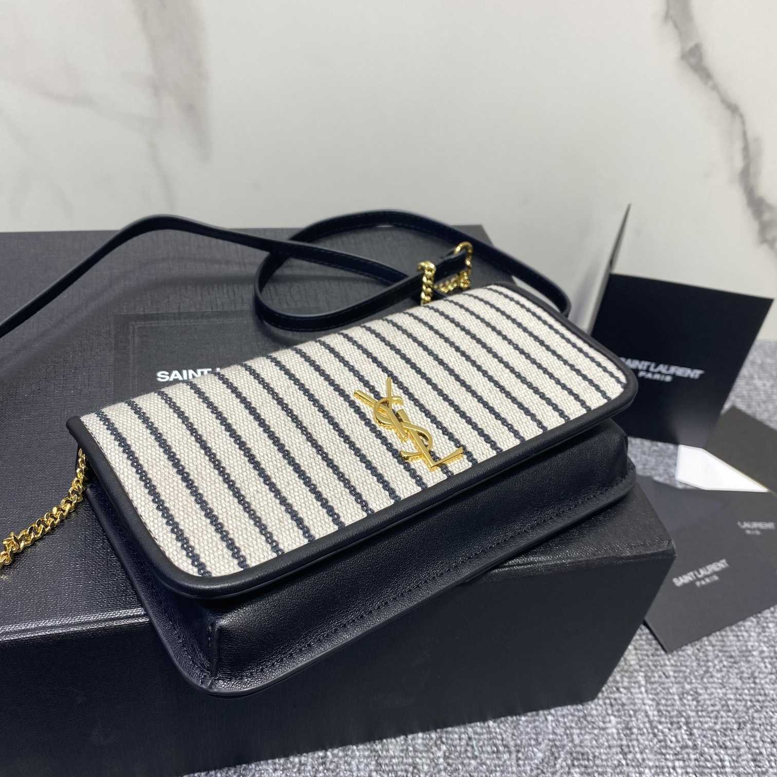 Saint Laurent Monogram Mini Striped-Canvas Cross-Body Bag (18x11x2cm) - FashionPlug