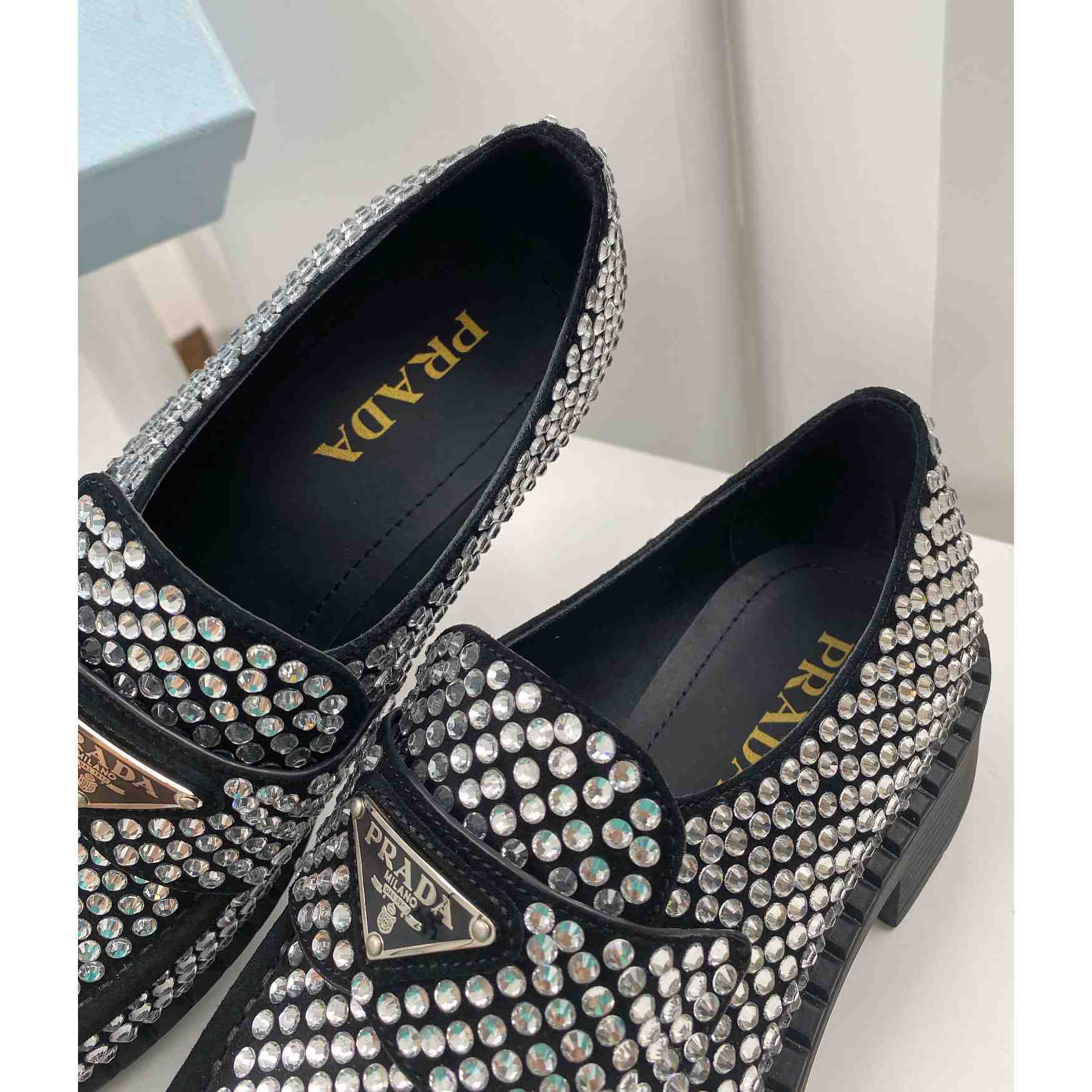Prada Satin Loafers With Crystals - FashionPlug
