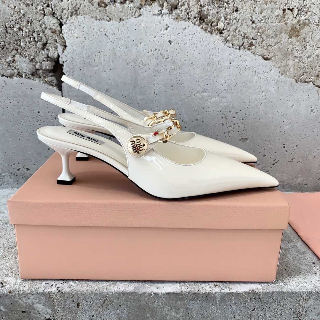 Miu Miu Patent Leather Slingback Pumps - FashionPlug