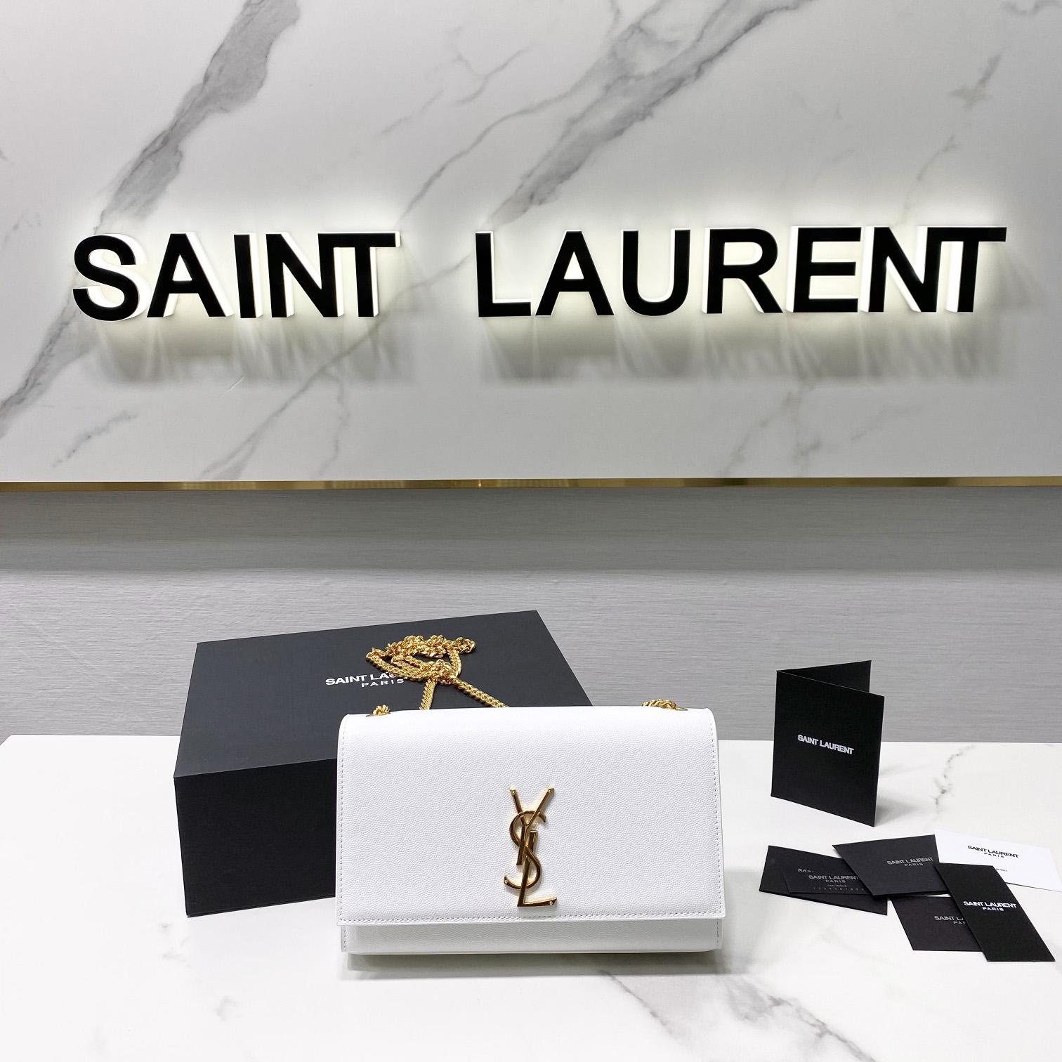 Saint Laurent Kate Medium Chain Bag In Grain De Poudre Embossed Leather - FashionPlug