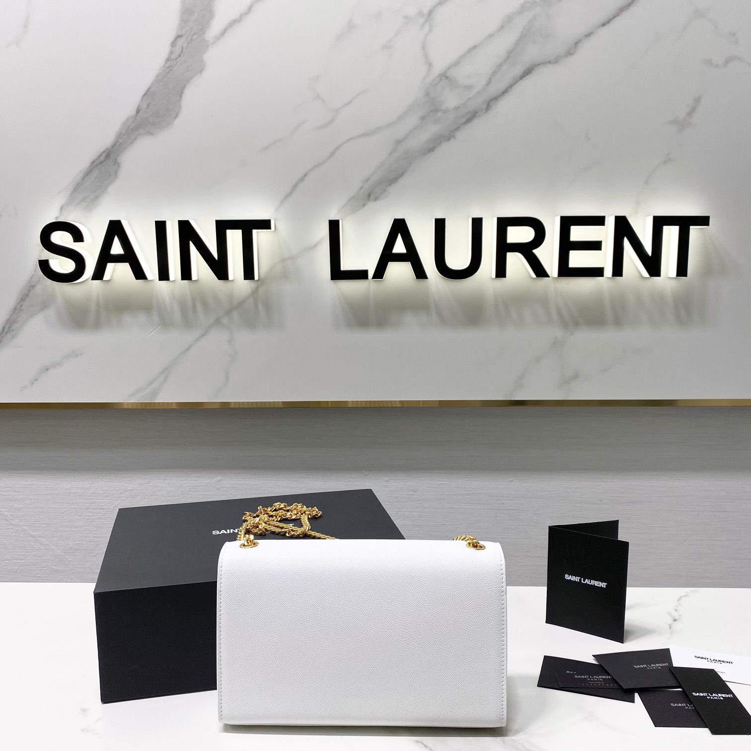 Saint Laurent Kate Medium Chain Bag In Grain De Poudre Embossed Leather - FashionPlug
