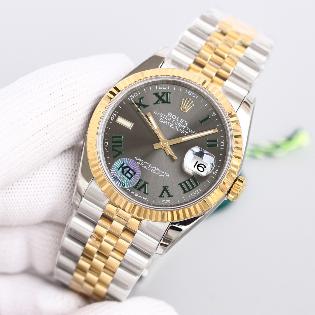 Rolex Datejust Oystersteel Steel Yellow Gold Dark Grey Dial Jubilee - FashionPlug