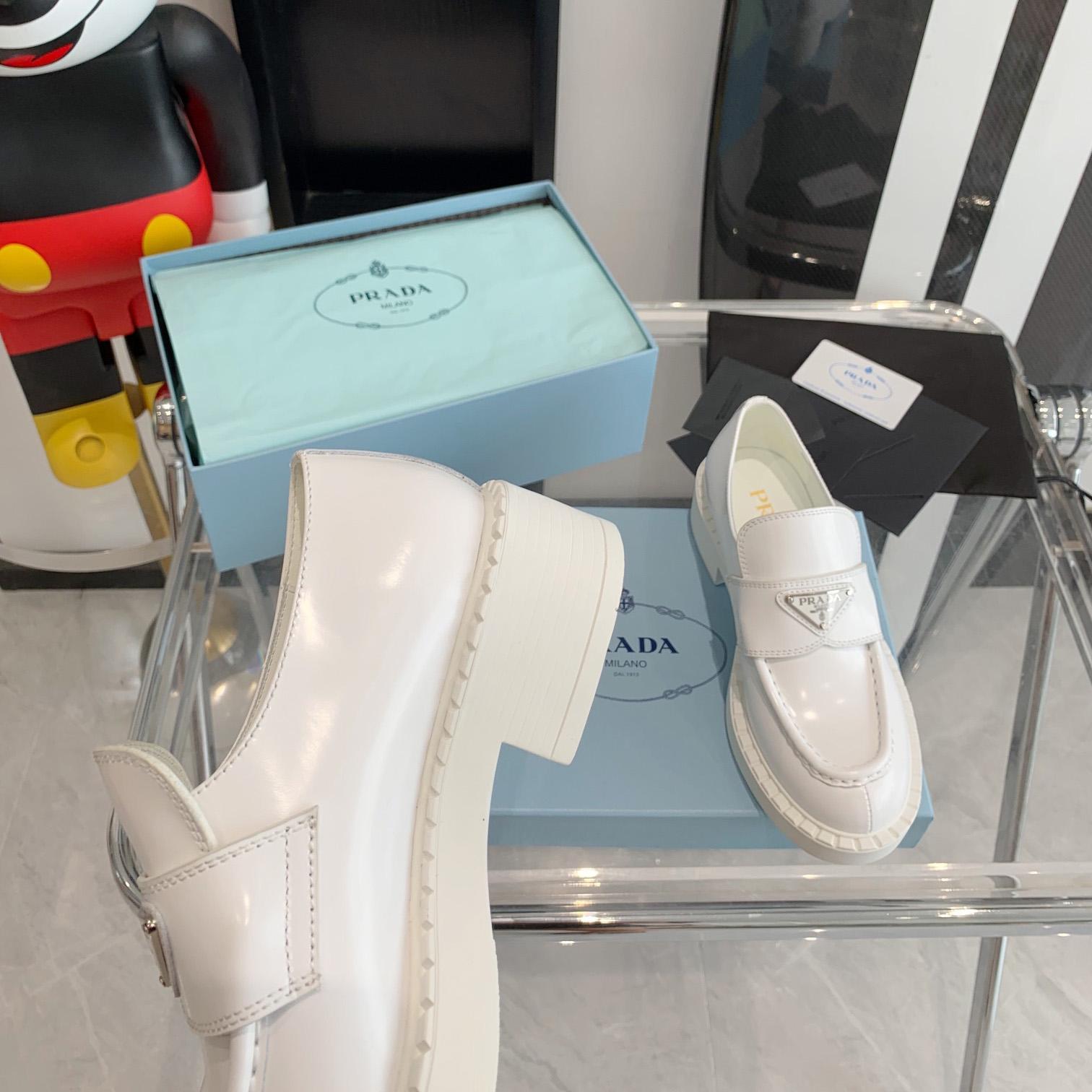 Prada Chocolate Brushed Leather Loafers - FashionPlug