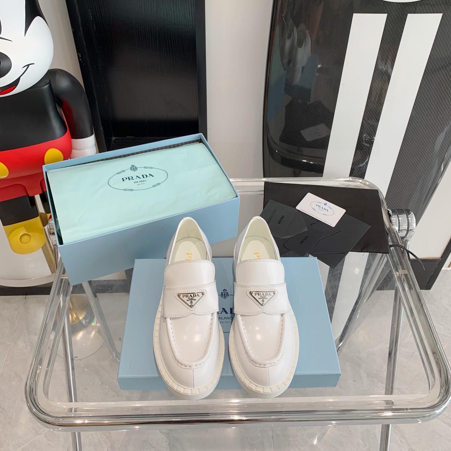 Prada Chocolate Brushed Leather Loafers - FashionPlug