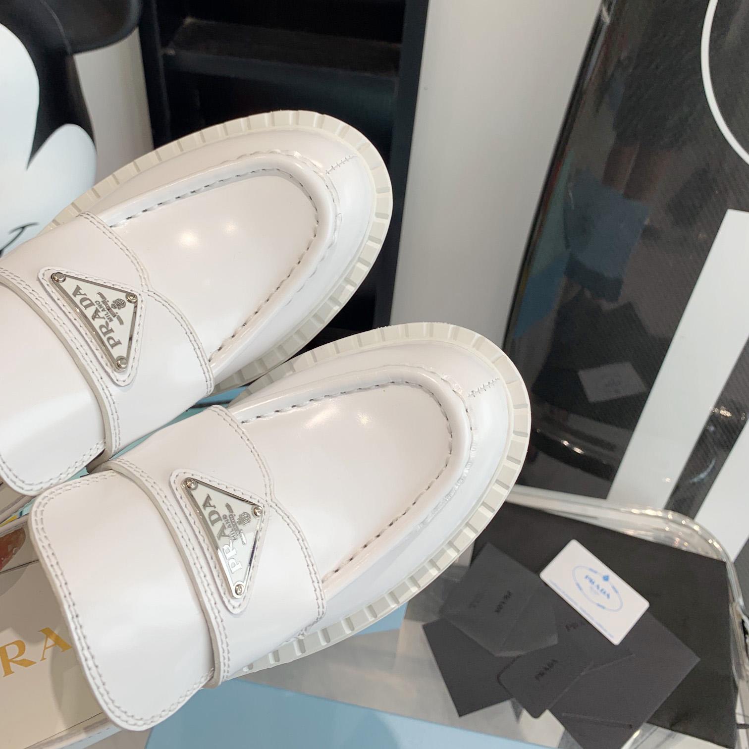 Prada Chocolate Brushed Leather Loafers - FashionPlug