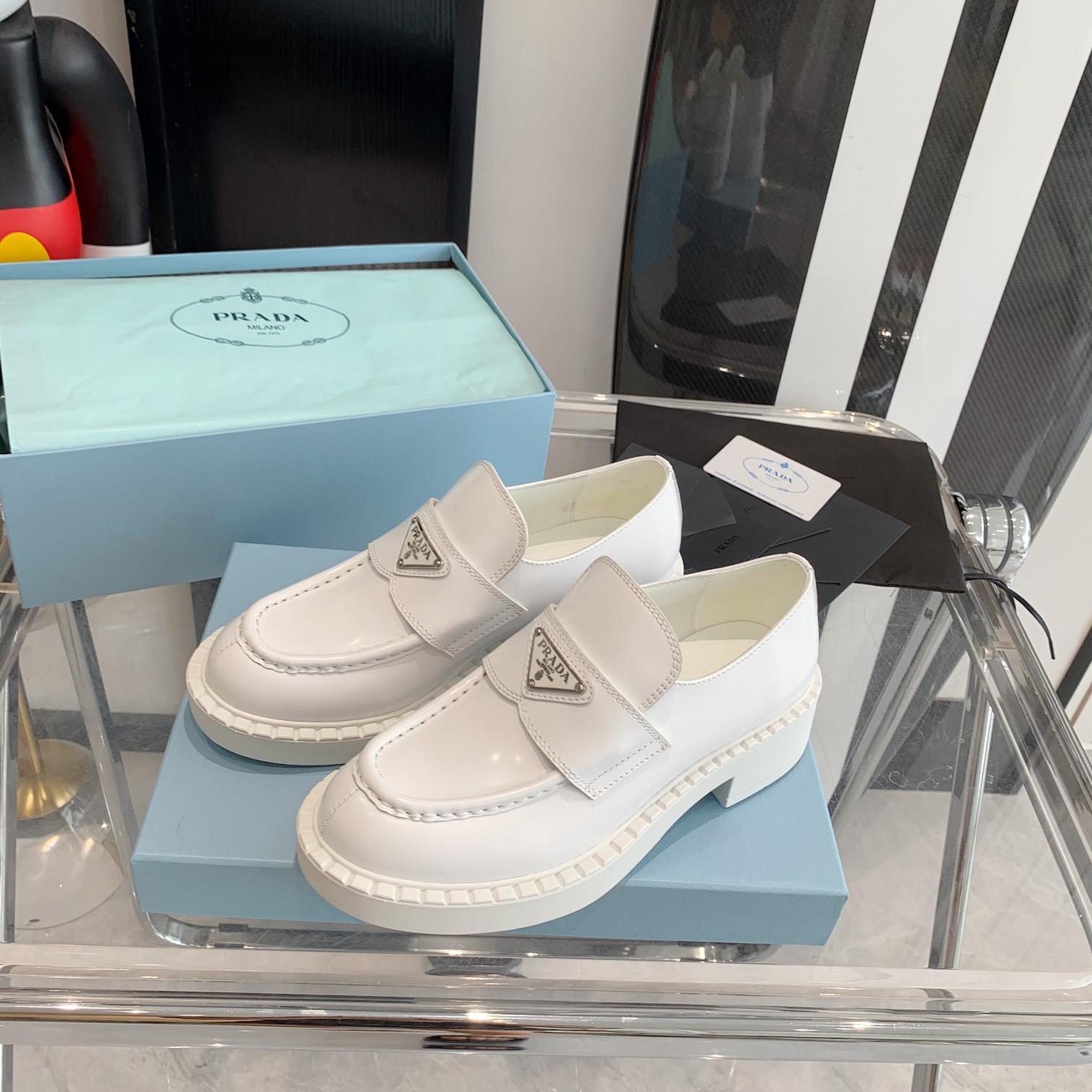 Prada Chocolate Brushed Leather Loafers - FashionPlug